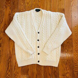 Vintage Peregrine Men Cable Knit 100% Wool Cardigan Sweater Size Large